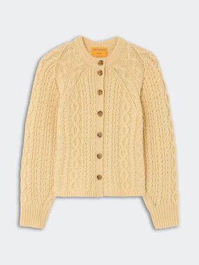 NEW Guest in Residence Cable Sculpted Cardigan Sweater in Butter Yellow